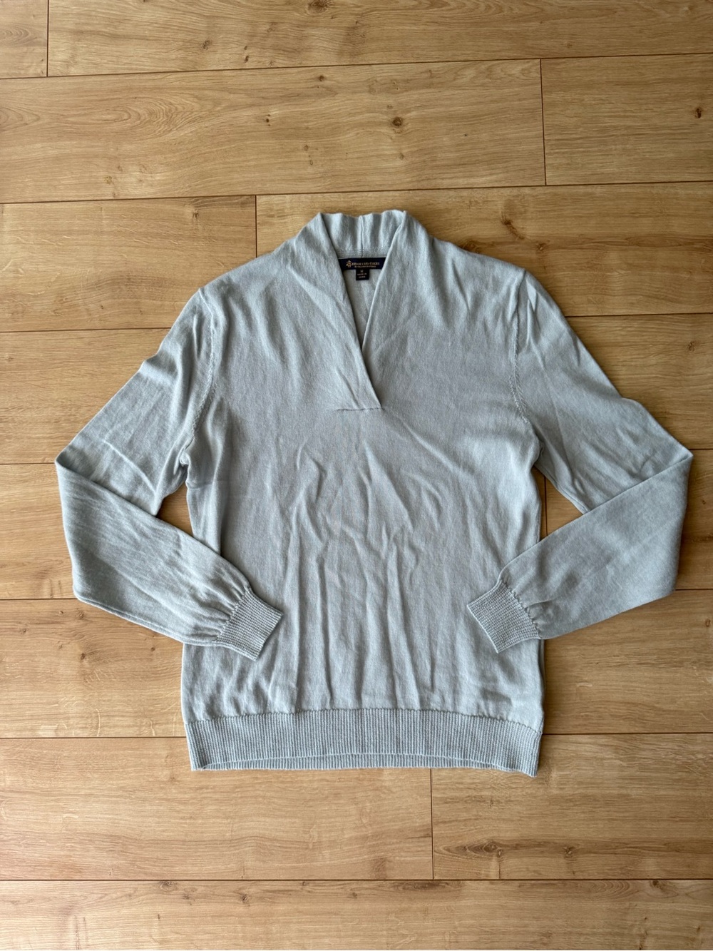 Brooks Brothers Merino Wool Sweater Pale Blue Shawl Collar Womens Medium